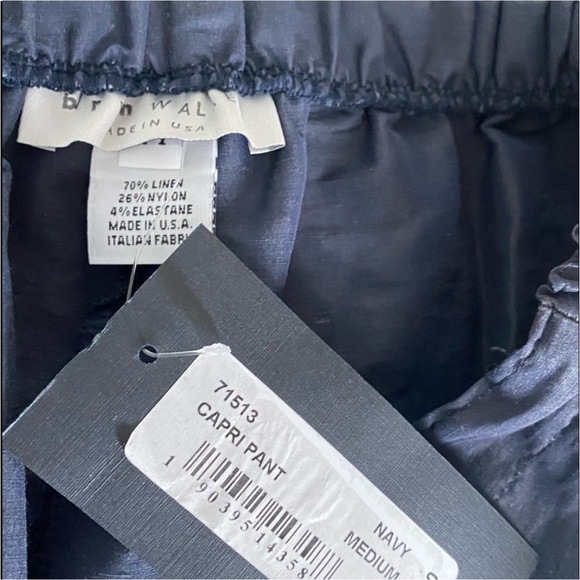 Bryn Walker Capri Pants. Linen Blend Elastic Waist. Lagenlook. Navy, Sz M NWT - Picture 6 of 12
